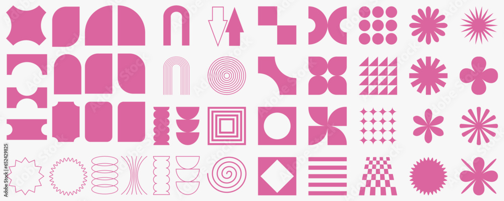Vector set of brutalist geometric shapes. Trendy abstract minimalist figures, stars, flowers, circles. Modern abstract graphic design elements. Vector Vector set of brutalist geometric shapes. Trendy abstract minimalist figures, stars, flowers, circles. Modern abstract graphic design elements. Vector