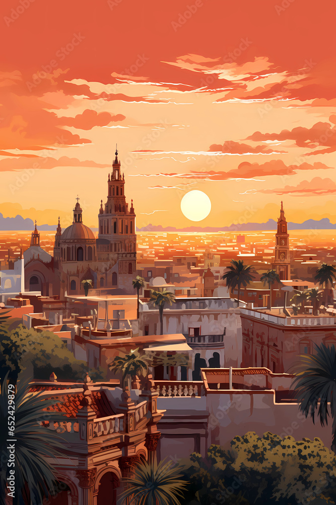 Fototapeta premium Illustration of beautiful view of the city of Sevilla, Spain