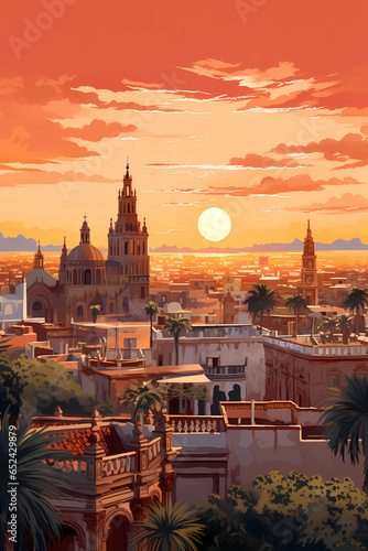 Illustration of beautiful view of the city of Sevilla  Spain