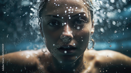 Portrait of a woman swimming and diving in a pool