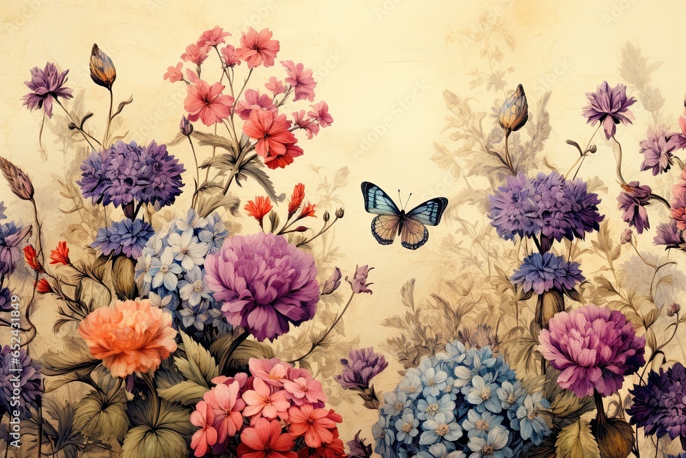 Aesthetic floral background with a vintage feel - obrazy, fototapety, plakaty 