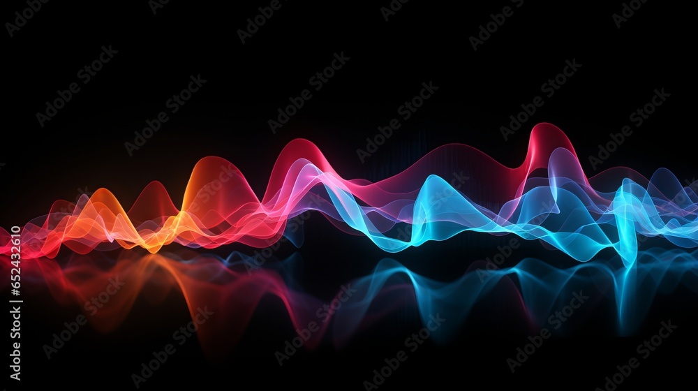 vibrant colored sound wave on black background - abstract music visualization - obrazy, fototapety, plakaty 