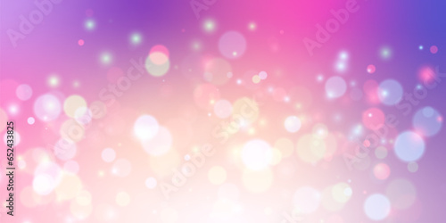 Multi-colored light bokeh. Christmas glowing bokeh and glitter overlay texture on multicolored gradient background.