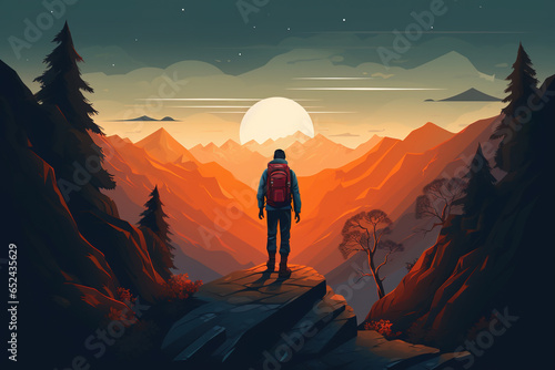 a man hiking and camping in the forest