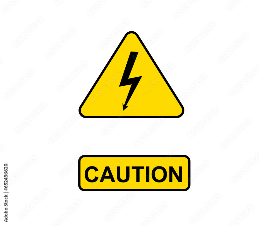 Caution sign. Hazard warning. Yellow sticker, label with an exclamation point. Vector illustration.	
