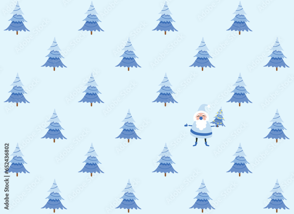 christmas pattern with holiday details (santa claus,snowflake, gifts, balls, candy, christmas tree). Vector illustration