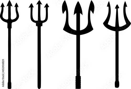 New Black trident silhouette icons set on white background in High HD resolution.