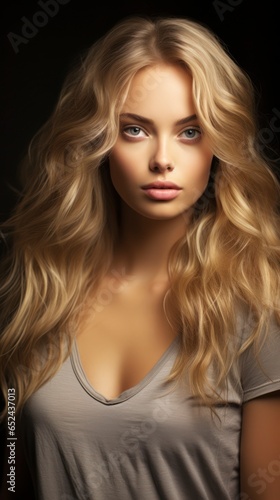 Blonde haired woman with wavy hair.