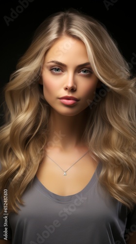 Blonde haired woman with wavy hair.