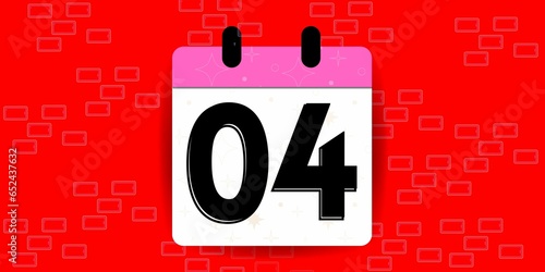 04th day of the calendar. Banner with four on an red background with a white calendar photo