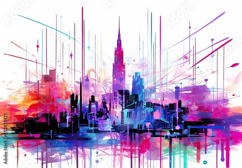 Skyscrapers. Town. The concept of the city of the future. Contemporary abstract geometric art of buildings. Digital art in watercolor style. Illustration for banner  card  cover  ad or presentation.