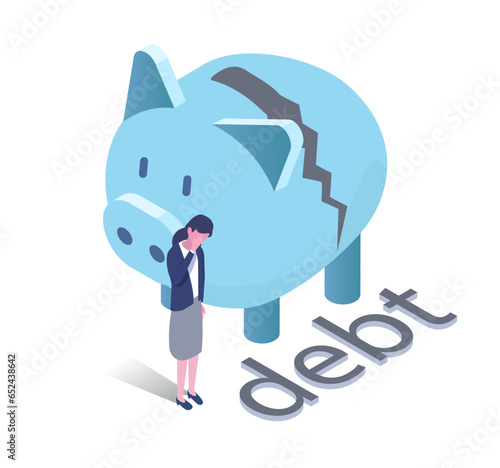 vector isometric design illustration on bankruptcy concept,people with bank