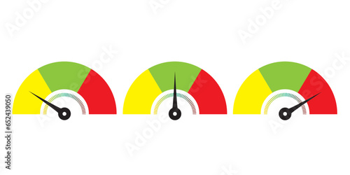 Barometer icon. Barometers symbol. Red to green scale with arrow and scale