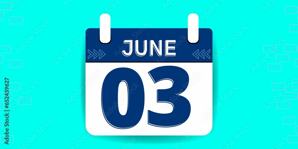 03th day of the calendar. Banner with three on an red background with a white calendar 03th day of the calendar. Banner with three on an red background with a white calendar