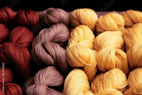 Closeup of woolen threads arranged in row