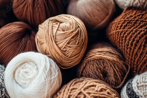 Closeup of skeins of woolen yarn. Autumn colors