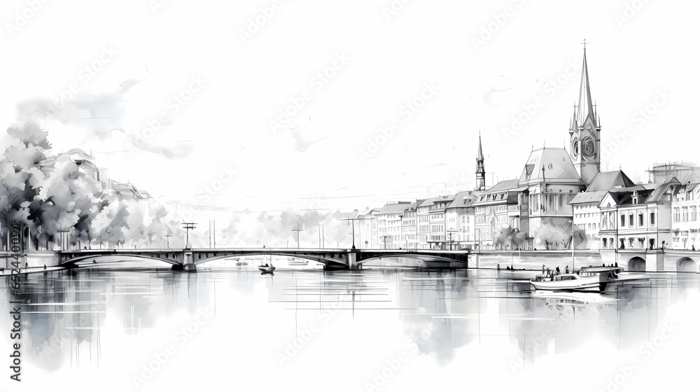 Illustration of beautiful view of the city of Zurich, Switzerland