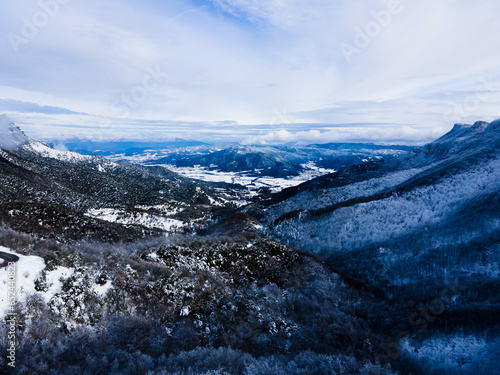 Scene of the snowfall in Bracons, La Garrotxa, Girona, Spain photo