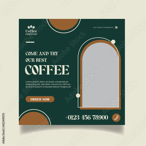 modern minimalist abstract style green cafe or coffee shop social media post design template or layout vector 