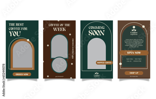 modern minimalist abstract style green cafe or coffee shop Instagram story design template sets or layout vector 
