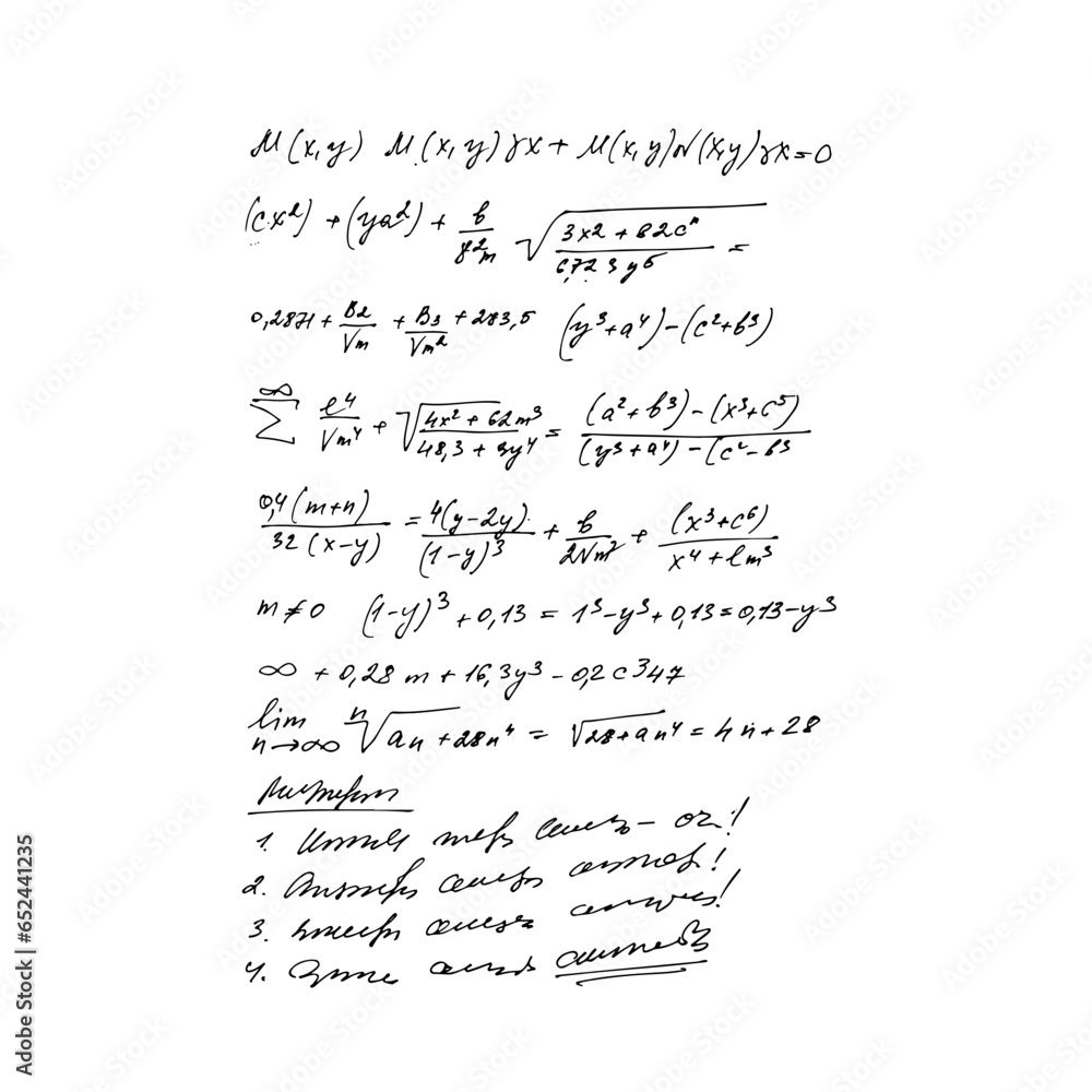 Mathematical set with geometrical formulas, handwritten .
 Vector hand-drawn illustration. Hand drawing mathematical expressions. mathematical symbols. the world of mathematics