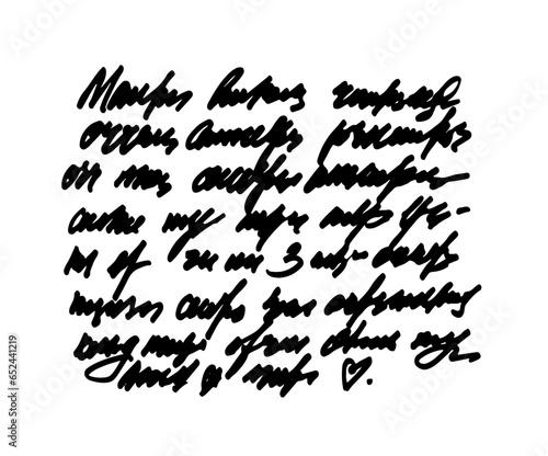 Doodle illustration of illegible text, abstract vintage background of illegible ink-written poetry.