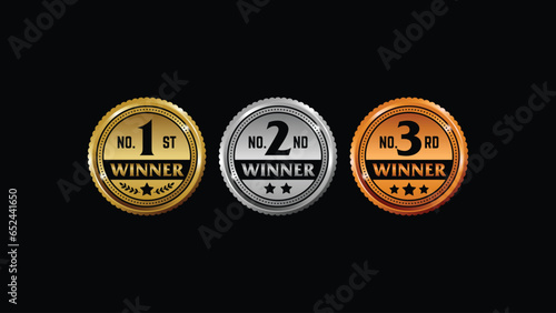 Gold, Silver, and Bronze Medals: A Collection for Winners and Champions, Along with a First-Place Trophy. Vector Illustration.