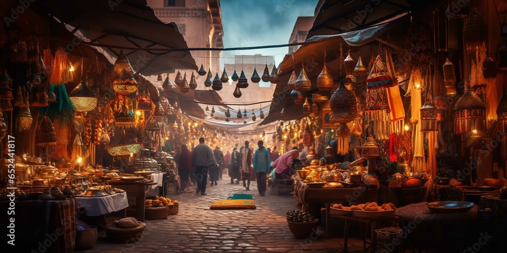 Exploring the bustling, ancient Middle Eastern market stands, Generative AI. - obrazy, fototapety, plakaty 