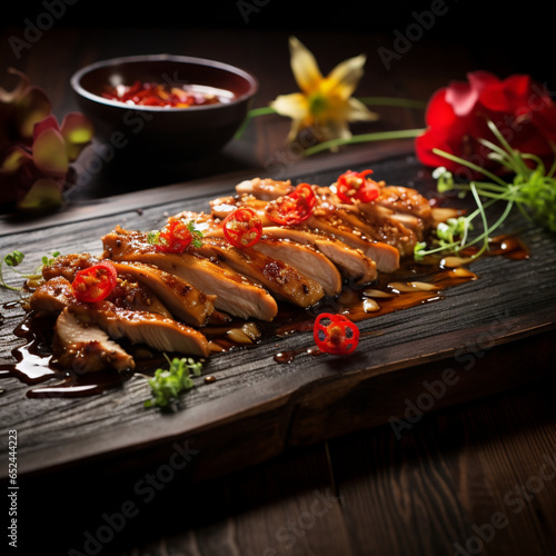 Chicken Teppanyaki thinly sliced chicken mixed w, generative ai.