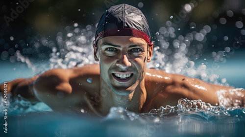 Portrait of a man swimming in a pool © MP Studio