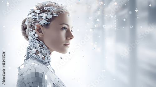 Abstract 3d rendered robot bot with face human expressions artificial intelligence technology in a white clean background