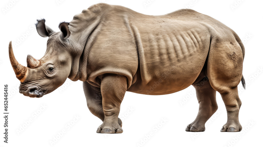 a Rhinoceros, full body in a side view, in an isolated and transparent PNG in a Wildlife-themed, photorealistic illustration. Generative ai a Rhinoceros, full body in a side view, in an isolated and transparent PNG in a Wildlife-themed, photorealistic illustration. Generative ai