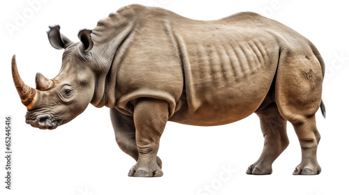 a Rhinoceros, full body in a side view, in an isolated and transparent PNG in a Wildlife-themed, photorealistic illustration. Generative ai © Purple Penguin GFX