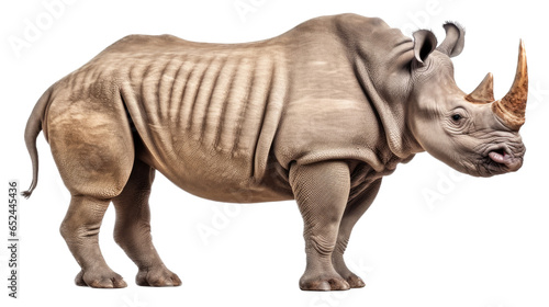 a Rhinoceros, full body in a side view, in an isolated and transparent PNG in a Wildlife-themed, photorealistic illustration. Generative ai © Purple Penguin GFX
