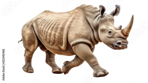 a Rhinoceros running in different positions in a Nature-themed  photorealistic illustration in a transparent PNG  and isolated. Generative ai