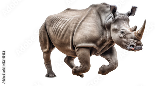 a Rhinoceros running in different positions in a Nature-themed, photorealistic illustration in a transparent PNG, and isolated. Generative ai © Purple Penguin GFX