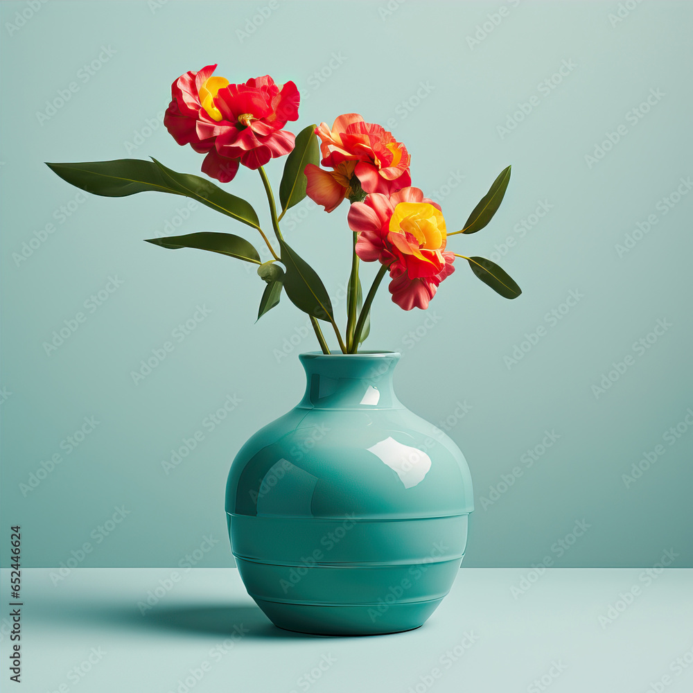 custom made wallpaper toronto digitalVase with flowers on a green background
