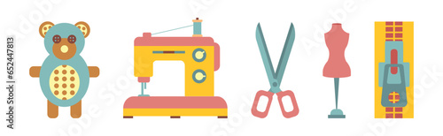 Sewing Tools and Object Flat Icon Vector Set