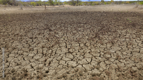 curaca, bahia, brazil - september 17, 2023: view of cracked earth in a dry dam due to drought in the backlands of Bahia