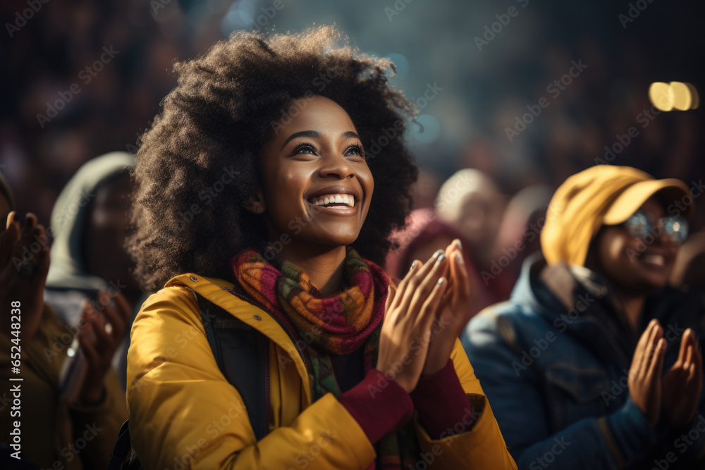 Obraz premium A person clapping enthusiastically at a performance. Generative Ai.