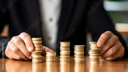 Businessperson Balancing Stacked Coins On Seesaw