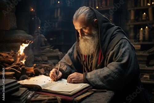 An ancient scriptorium where monks copied classical texts by hand. Generative Ai.