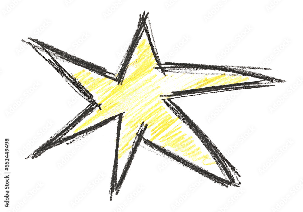 Obraz premium Hand draw icon star, watercolor pencil, symbol isolated on white