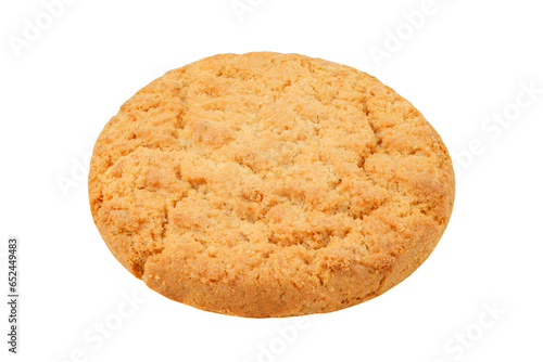 Oatmeal cookies, one, close-up, isolated on white background with clipping path
