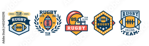 Rugby College Team Label as American Sport Game Emblem Vector Set