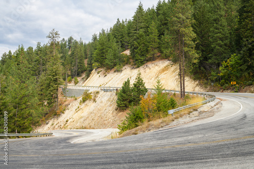 Hairpin bend on steep corner of Chumstick Highway in rural Chelan County WA photo