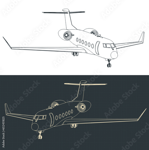 Private business jet isometric blueprints