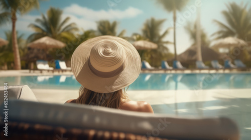 A woman relaxing by the poolside in a comfortable chair © cac_tus