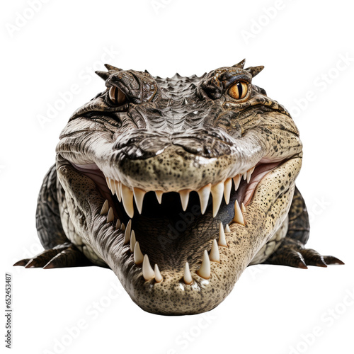 Crocodile face shot on white background © Nazmus
