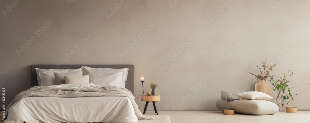 Bedroom environment with soothing colors and minimal distractions - obrazy, fototapety, plakaty 